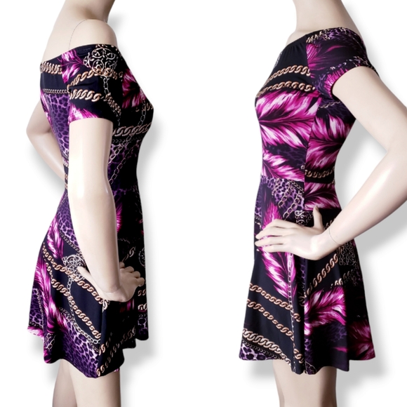 Chainlink, Floral & Leopard Print Off Shoulder Dress - Picture 4 of 8